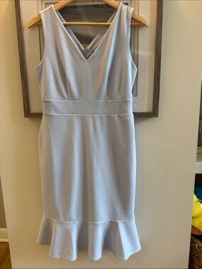 Ann Taylor Pale Blue V-Neck Sleeveless Ruffle-Hem Dress
